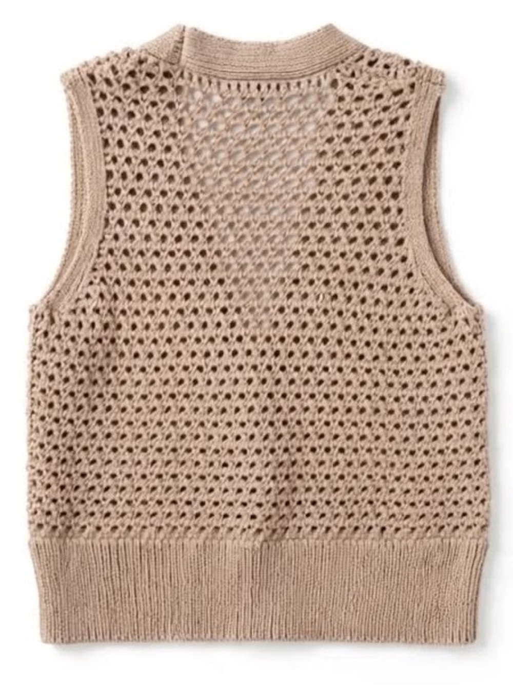Open-Knit Button-Front Sweater Vest in Light Beige - Picture 3 of 7